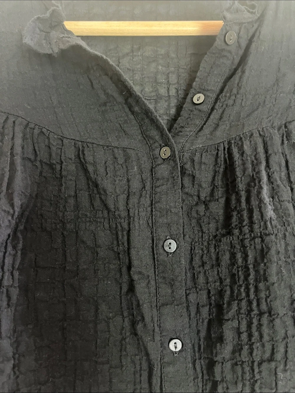 Zara Terez Black Sheer Ruffle Textured Button Front Blouse Boho Romantic Top